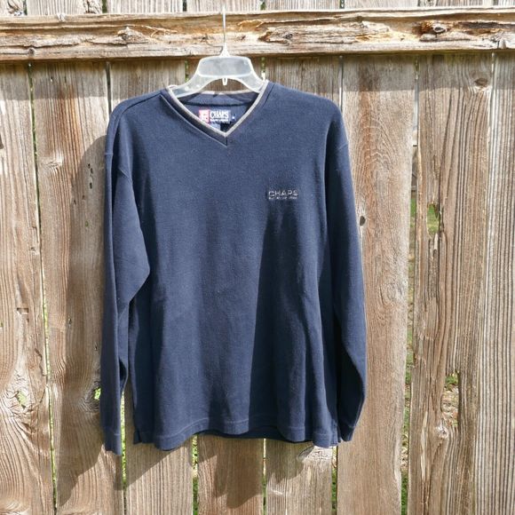 Chaps Ralph Lauren Other - Vintage Chaps Ralph Lauren V-Neck Sweater Navy Blue Cotton Pullover Medium